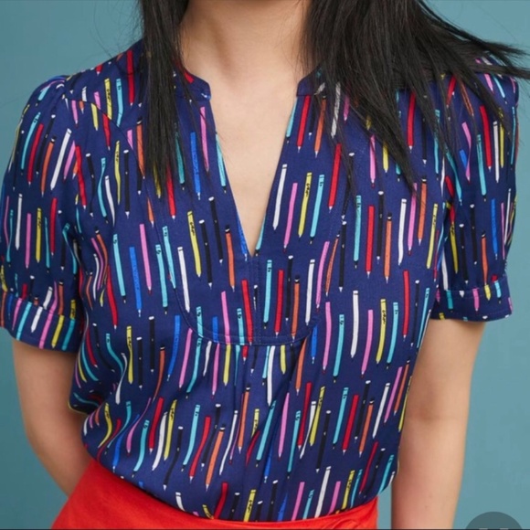 Anthropologie Tops - Anthro Conversations Writes Block Pencil Blouse